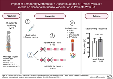 Impact of temporary methotrexate discontinuation for 1 week versus 2 weeks