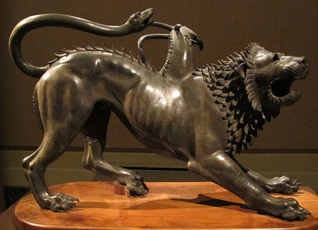 A bronze chimera statue