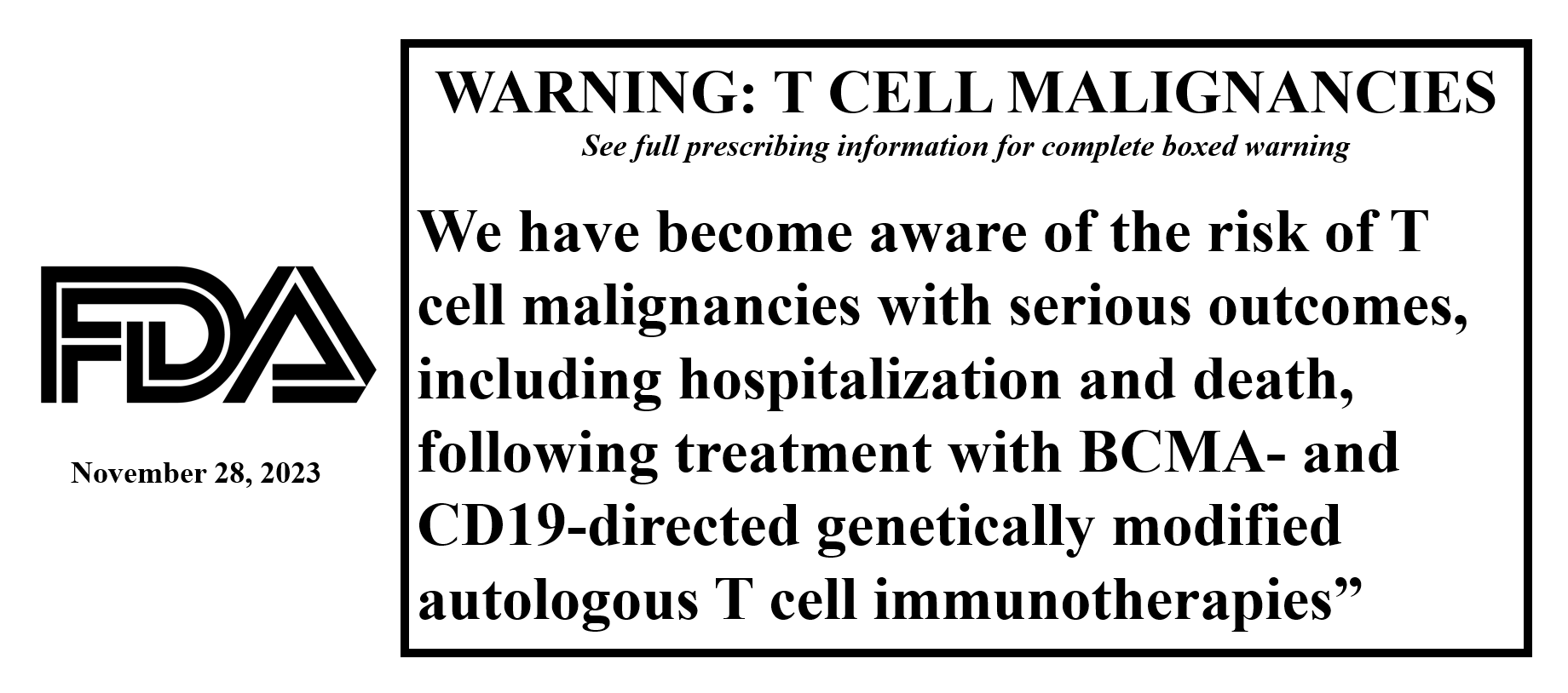 FDA black box warning about CAR-T cell lymphomas after CAR-T cell therapy