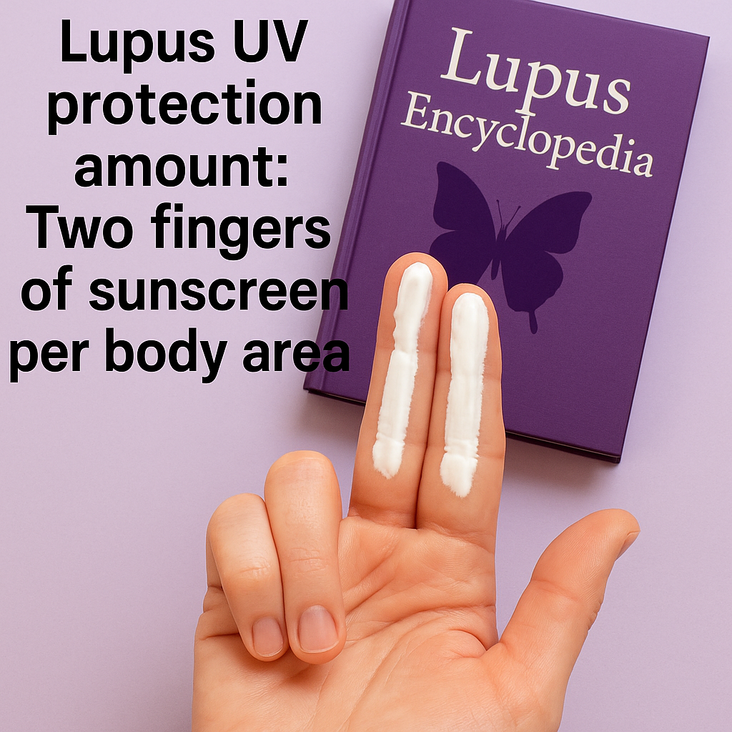 Sunscreen on two fingers of a hand showing how much sunscreen to use for sun protection in lupus